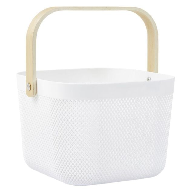 Panier plastique avec anse blanc et naturel - L24 x l24 x H18 cm