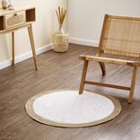 Tapis rond &Oslash;90cm coton et polyester beige avec bord jute naturel