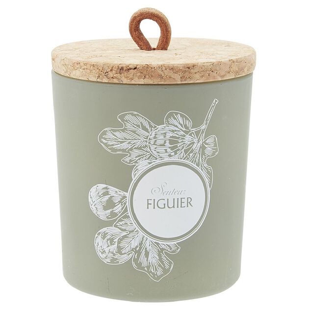 Bougie parfum&eacute;e dans pot en verre et couvercle en li&egrave;ge