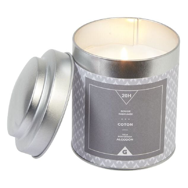 Bougie parfum&eacute;e dans pot en m&eacute;tal senteur coton