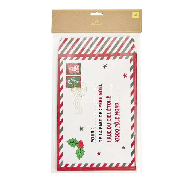 Pochette cadeau No&euml;l x6 motif traditionnel "De la part de" 20x28cm