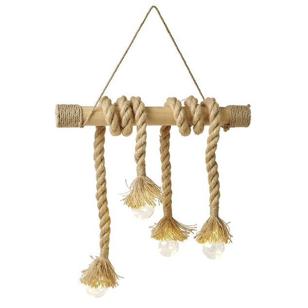 Suspension LED en bois avec corde 4 ampoules