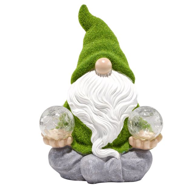 Nain de jardin avec boule solaire x2 blanc et vert H31cm