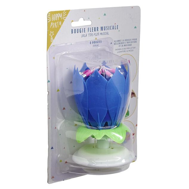 Bougie anniversaire musicale forme fleur 8 m&egrave;ches