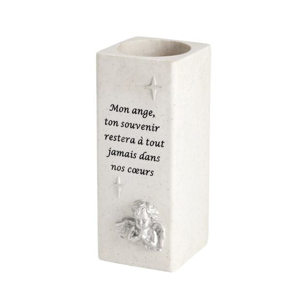 Vase carr&eacute; avec ange et texte &Oslash;10xH25,5cm