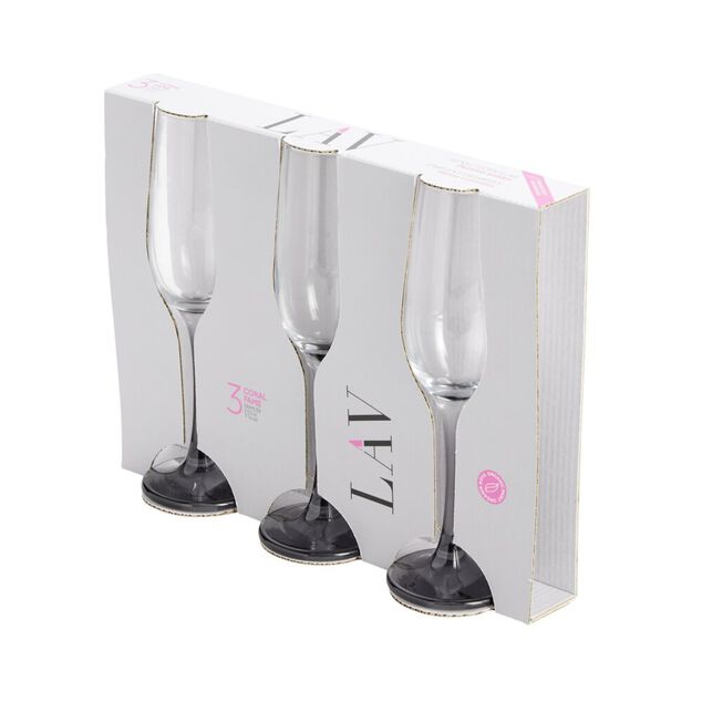 Flûte à champagne x3 en verre avec pied gris fumé 21,5cl