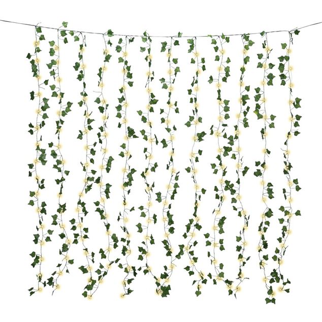 Guirlande ext&eacute;rieure solaire rideau feuillage li&egrave;re 192LED 150x150cm
