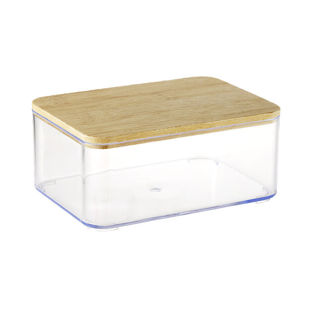 Boîte de rangement x3 plastique transparent couvercle bambou