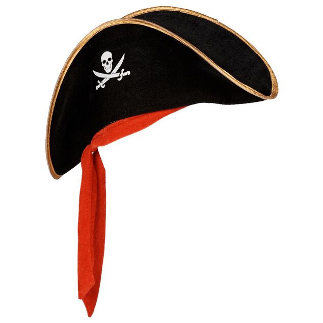 Chapeau de pirate noir avec ruban rouge pour enfant