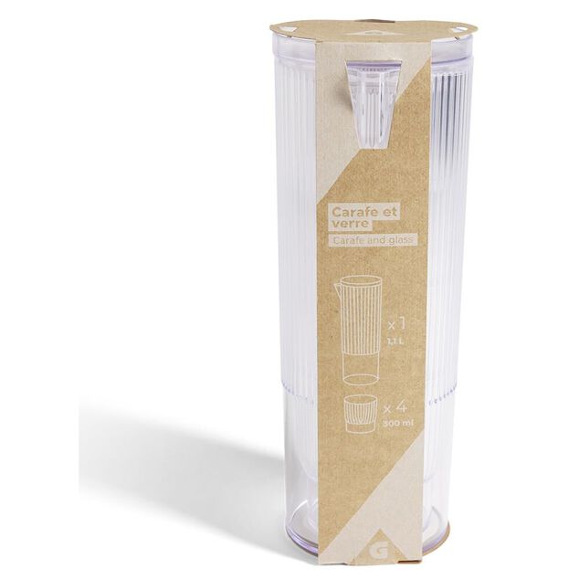 Carafe 1,1L + 4 verres 300mL polystyrène et silicone transparent
