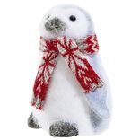 Pingouin blanc et gris avec écharpe rouge à poser