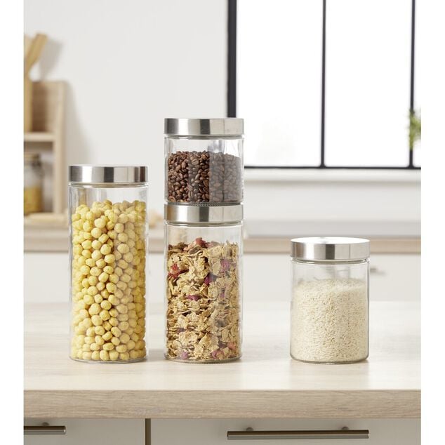 Bocal en verre avec couvercle inox - Lot de 4