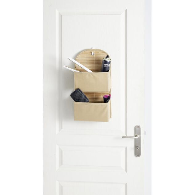 Rangement de porte à suspendre bambou et tissu 2 compartiments 25x9xH49cm