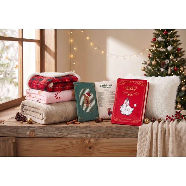 Coussin rectangulaire forme livre conte de No&euml;l L30X50XH5 cm (2 mod&egrave;les rouge ou vert)