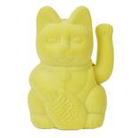 Chat porte-bonheur velours jaune 11xH15x9cm