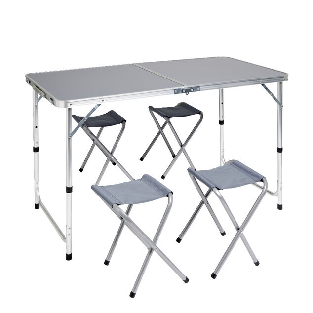 Set table de camping pliable 120x60cm avec 4 tabourets