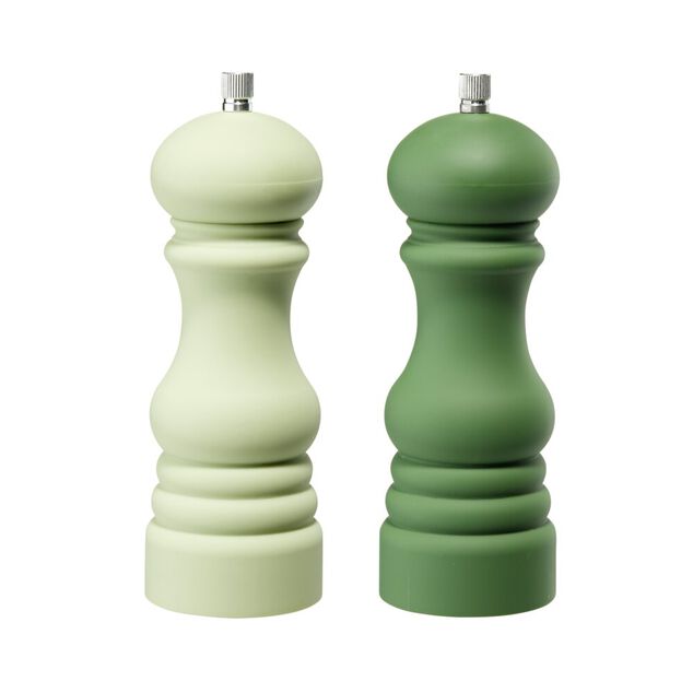 Moulin &agrave; sel et poivre 2 pi&egrave;ces vert clair et fonc&eacute; &Oslash;6xH17,5cm