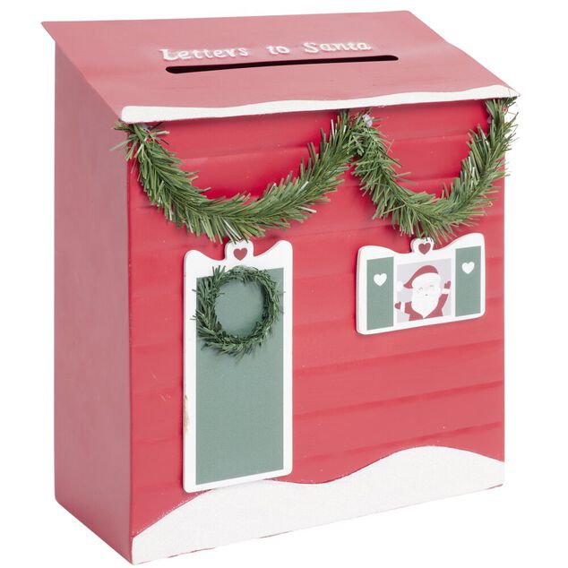 Bo&icirc;te aux lettres No&euml;l d&eacute;corative m&eacute;tal rouge traditionnel 10xH25cm