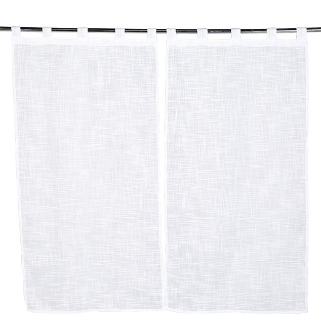 Vitrage droit &agrave; passants x2 effet lin blanc uni 60x160cm