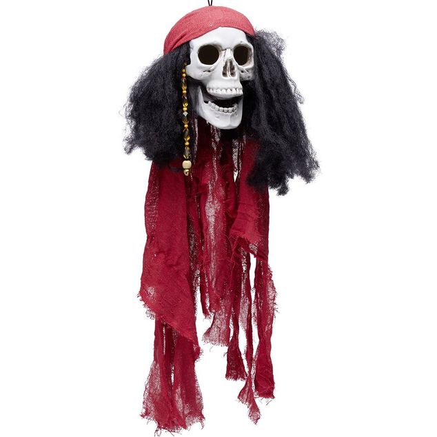 Suspension Halloween LED t&ecirc;te de mort pirate avec foulard rouge