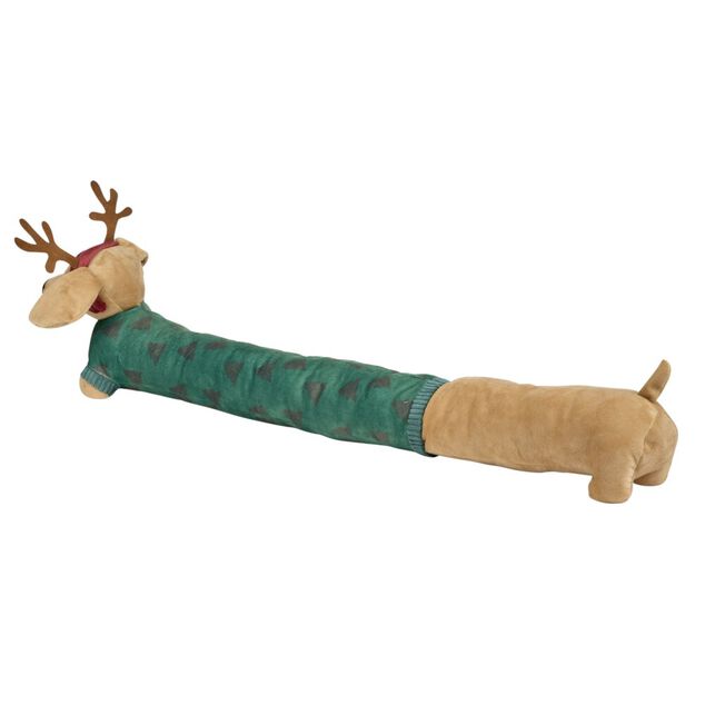 Boudin de porte teckel de No&euml;l polyester L90X12 cm (2 mod&egrave;les rouge ou vert)