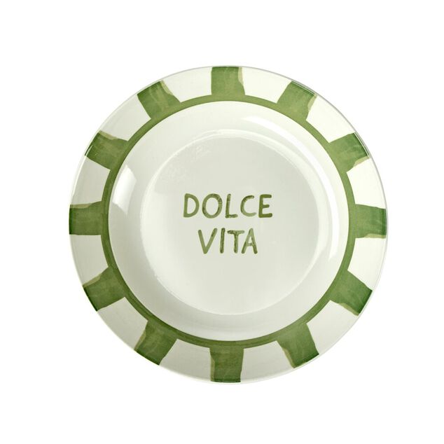 Assiette creuse porcelaine "Dolce Vita" blanche et verte &Oslash;20cm