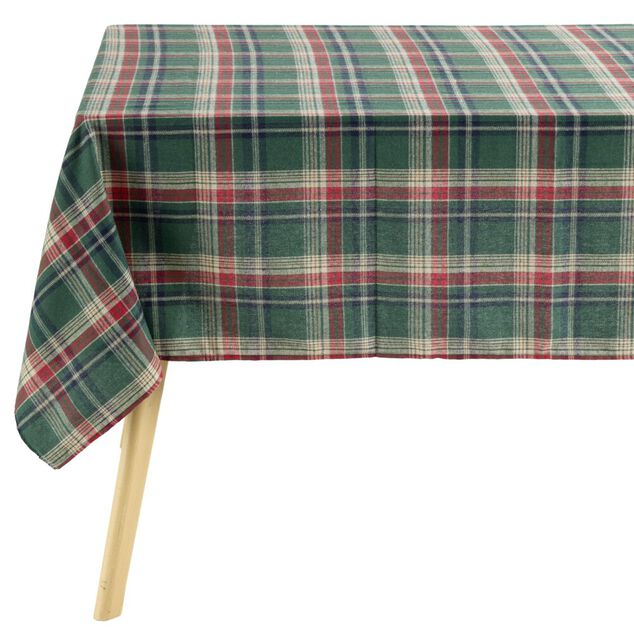 Nappe imprim&eacute; tartan polyester et coton L300X140 vert et rouge