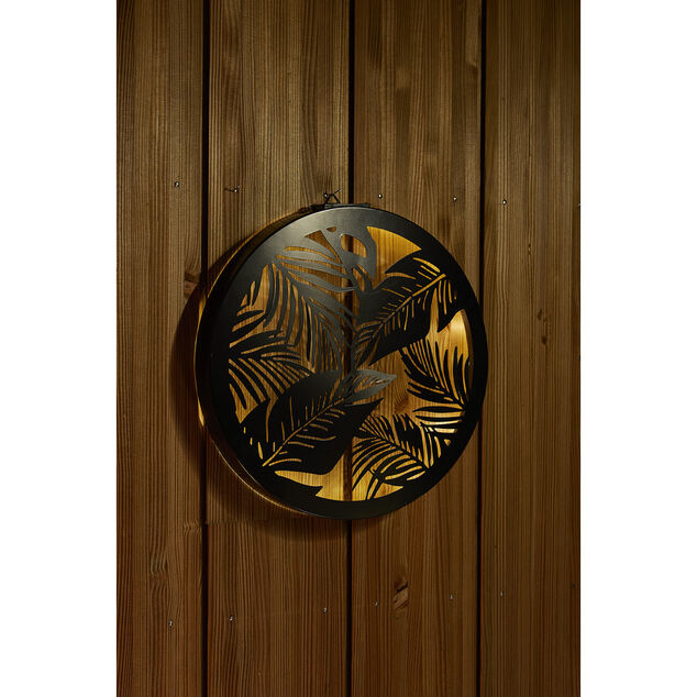 Panneau d&eacute;coratif solaire 25LED rond en fer noir &Oslash;40cm