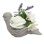 Composition pot ciment pivoine fleur artificielle d&eacute;cor statuette ange