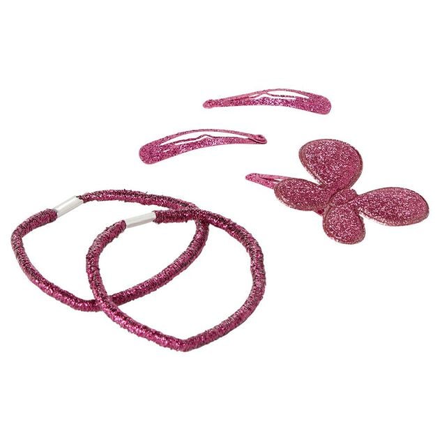Kit pince clic clac x3 + &eacute;lastique rose paillet&eacute; x4