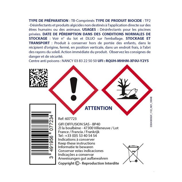 Traitement sp&eacute;cial piscinette pastilles de chlore 500g