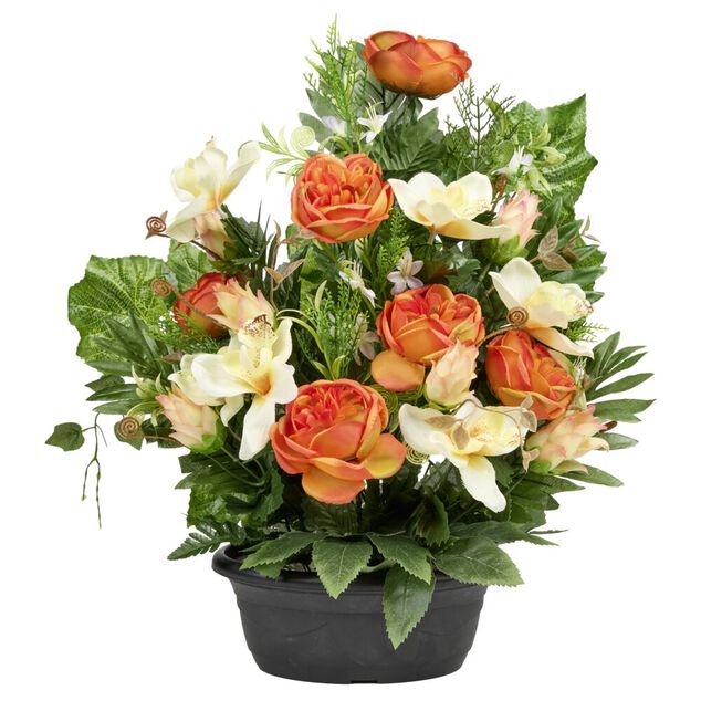 Composition florale pivoine orchid&eacute;e lotus lierre pot ovale 54x10xH62&nbsp;cm (3 mod&egrave;les)