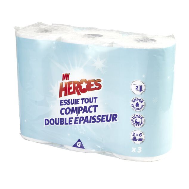 Essuie tout compact double &eacute;paisseur x 3