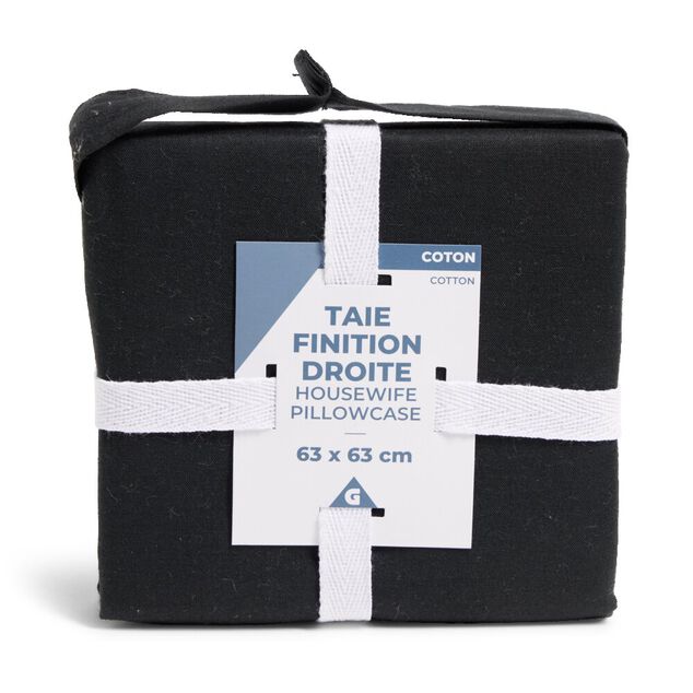 Taie d'oreiller 63x63cm 100% coton finition droite noir