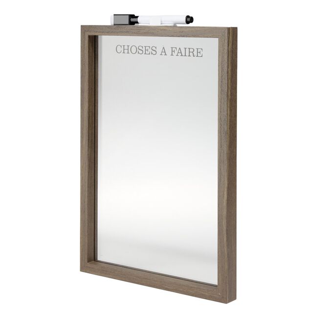 Tableau m&eacute;mo en verre contour bois feutre effaceur inclus 21x29,7cm