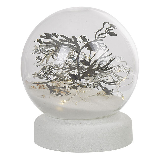 Boule &agrave; neige sable design mer avec coquillage LED blanc