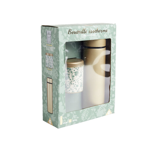 Coffret th&eacute; avec bouteille isotherme infuseur et bo&icirc;te &agrave; th&eacute;