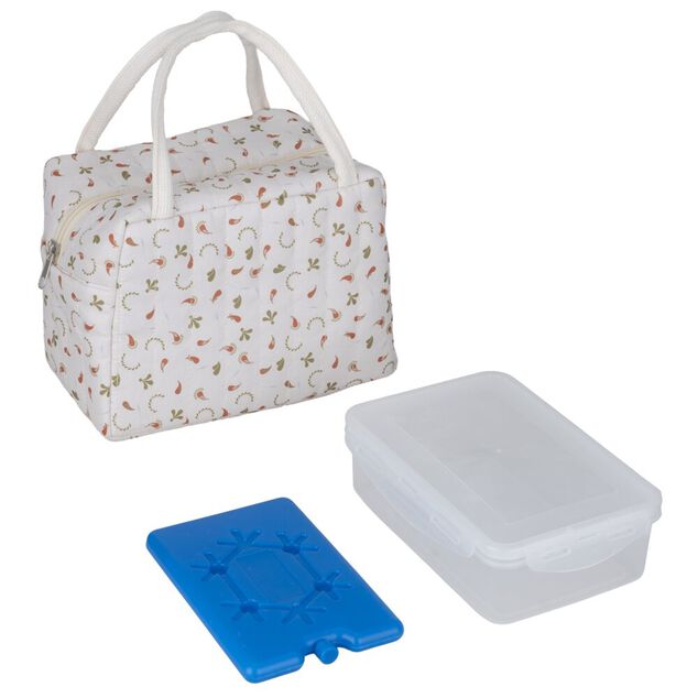 Lunch bag tissu motif floral avec bo&icirc;te et bloc froid 23x15xH16cm
