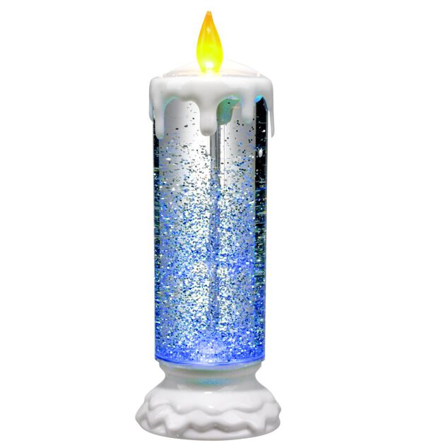 Bougie de No&euml;l anim&eacute;e LED effet neige &Oslash;9xH23cm