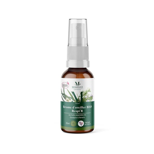 Brume d'oreiller respire bio Mess&eacute;gu&eacute; eucalyptus et romarin 30ml