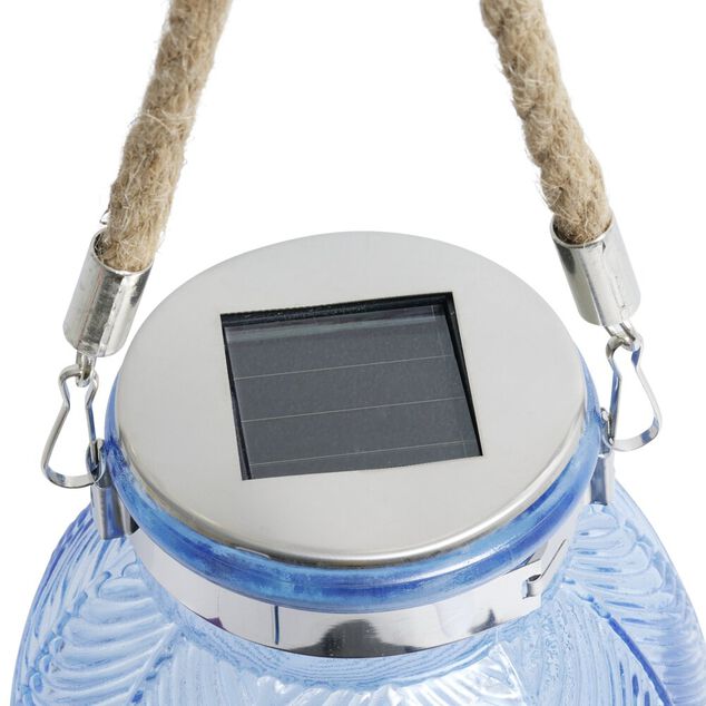 Lampe solaire &agrave; poser ou suspendre en verre et jute &Oslash;11xH12,5cm (2 mod&egrave;les)