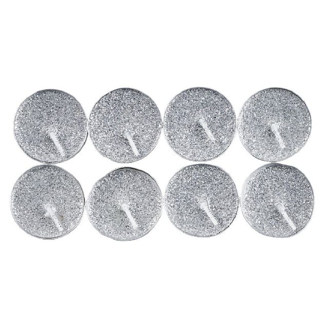 Bougie chauffe-plat paillette argent&eacute;e x8