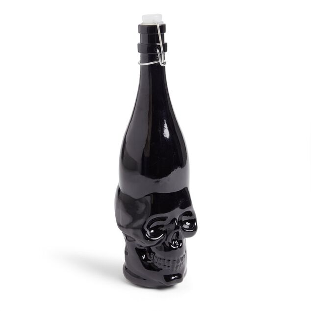 Bouteille Halloween 1L en verre forme t&ecirc;te de mort noire
