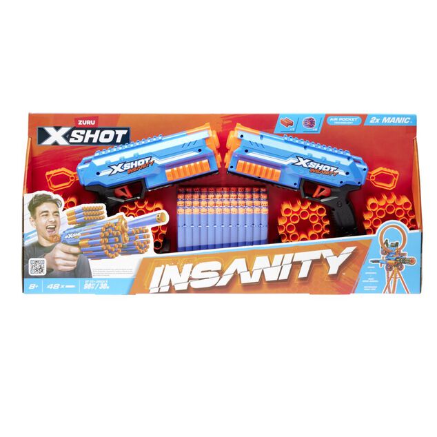 Pistolet Xshot Insanity x2 avec 48 fl&eacute;chettes 30m de port&eacute;e