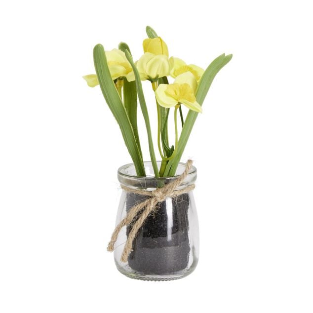 Fleurs artificielles pot en verre avec terre H16cm - 3 mod&egrave;les