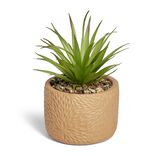 Plante artificielle verte pot ciment relief terracotta Ø10xH17cm