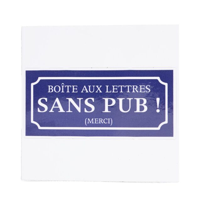 Signalétique adhésive "Boîte aux lettres sans pub" - Bleu, 8x8 cm