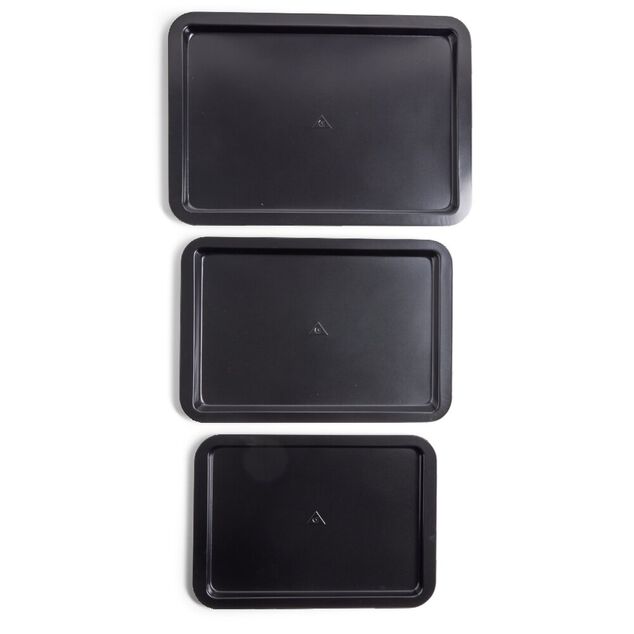 Lot de 3 plaques &agrave; four m&eacute;tal noir 38/43/48x29cm