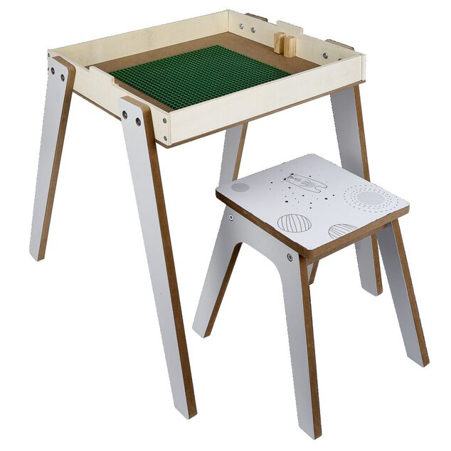 Bureau enfant modulable 3en1 tableau noir bois blanc et tabouret