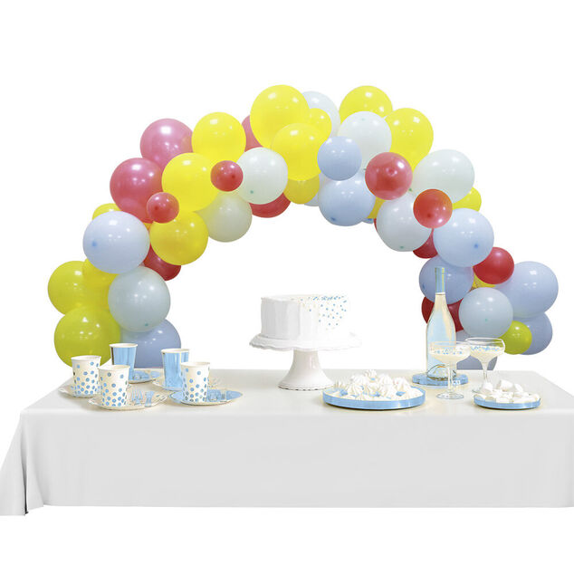 Kit arche de ballons bleu jaune rouge 60 pi&egrave;ces 4m